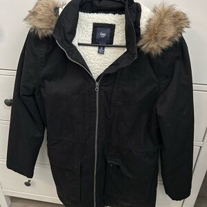 GAP Black Jacket with Faux Fur Trim
